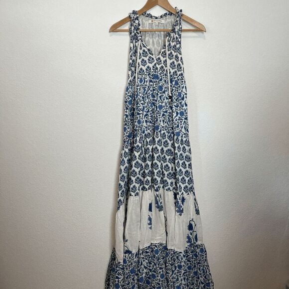 Anthropologie Ro's Garden Sofia Blue Floral Sleeveless Maxi Dress Women's Small - Picture 2 of 9